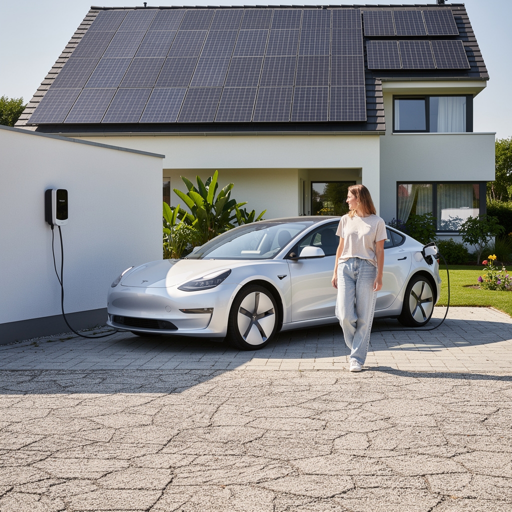 Samochód elektryczny ładowany z paneli słonecznych
